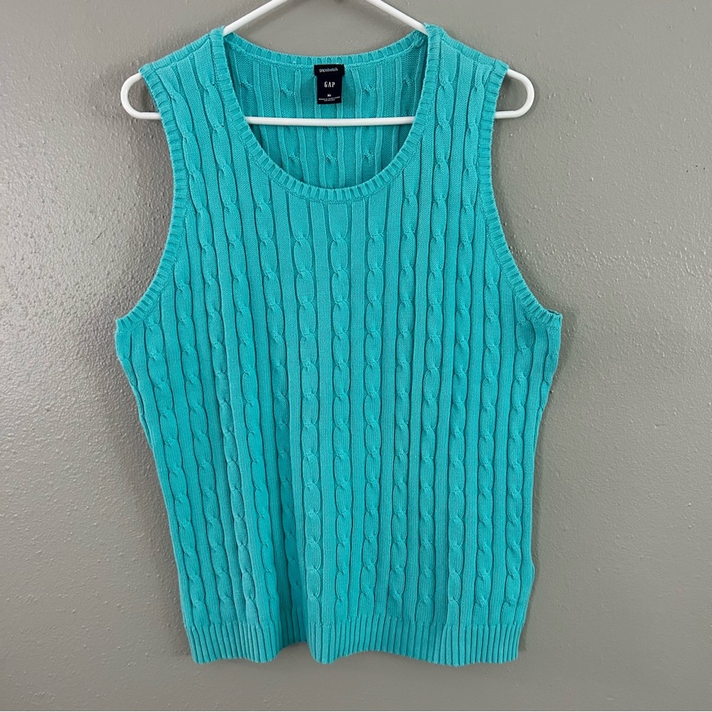 Vintage GAP Blue Cable Knit Pullover Sweater Vest Women’s Size XL Sleeveless Top